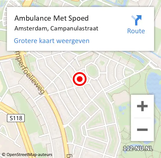 Locatie op kaart van de 112 melding: Ambulance Met Spoed Naar Amsterdam, Campanulastraat op 8 mei 2018 16:51