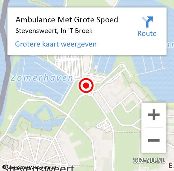 Locatie op kaart van de 112 melding: Ambulance Met Grote Spoed Naar Stevensweert, In 't Broek op 8 mei 2018 16:53