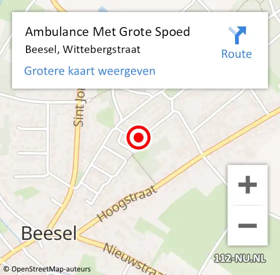 Locatie op kaart van de 112 melding: Ambulance Met Grote Spoed Naar Beesel, Wittebergstraat op 8 mei 2018 18:11