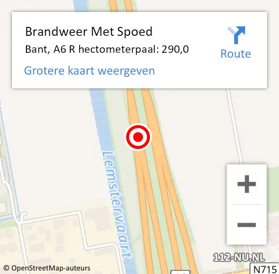 Locatie op kaart van de 112 melding: Brandweer Met Spoed Naar Bant, A6 R hectometerpaal: 290,0 op 24 februari 2014 15:55