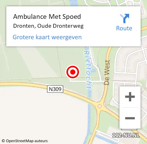 Locatie op kaart van de 112 melding: Ambulance Met Spoed Naar Dronten, Oude Dronterweg op 8 mei 2018 19:23