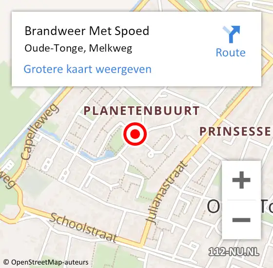 Locatie op kaart van de 112 melding: Brandweer Met Spoed Naar Oude-Tonge, Melkweg op 8 mei 2018 19:27