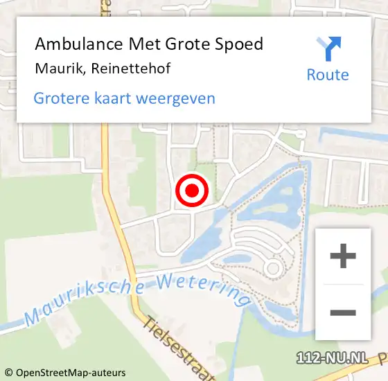 Locatie op kaart van de 112 melding: Ambulance Met Grote Spoed Naar Maurik, Reinettehof op 8 mei 2018 21:31