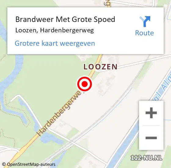 Locatie op kaart van de 112 melding: Brandweer Met Grote Spoed Naar Loozen, Hardenbergerweg op 8 mei 2018 22:05