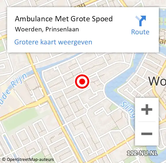 Locatie op kaart van de 112 melding: Ambulance Met Grote Spoed Naar Woerden, Prinsenlaan op 8 mei 2018 22:15