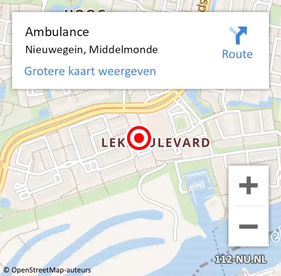 Locatie op kaart van de 112 melding: Ambulance Nieuwegein, Middelmonde op 8 mei 2018 23:22