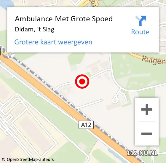 Locatie op kaart van de 112 melding: Ambulance Met Grote Spoed Naar Didam, 't Slag op 9 mei 2018 01:11
