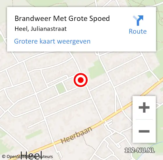 Locatie op kaart van de 112 melding: Brandweer Met Grote Spoed Naar Heel, Julianastraat op 9 mei 2018 02:05