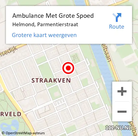 Locatie op kaart van de 112 melding: Ambulance Met Grote Spoed Naar Helmond, Parmentierstraat op 9 mei 2018 04:13