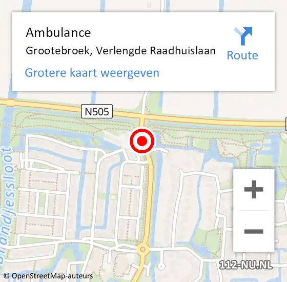 Locatie op kaart van de 112 melding: Ambulance Grootebroek, Verlengde Raadhuislaan op 9 mei 2018 04:51