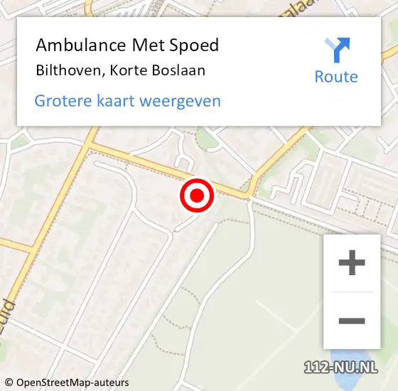 Locatie op kaart van de 112 melding: Ambulance Met Spoed Naar Bilthoven, Korte Boslaan op 9 mei 2018 05:51