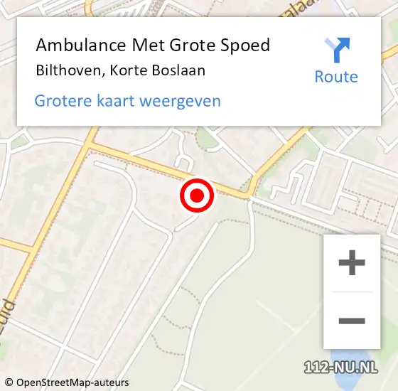 Locatie op kaart van de 112 melding: Ambulance Met Grote Spoed Naar Bilthoven, Korte Boslaan op 9 mei 2018 05:52