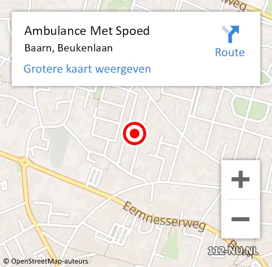 Locatie op kaart van de 112 melding: Ambulance Met Spoed Naar Baarn, Beukenlaan op 9 mei 2018 07:56