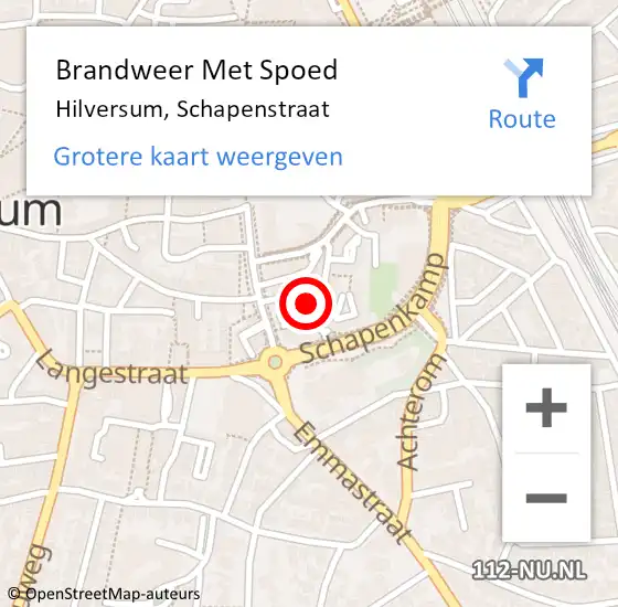 Locatie op kaart van de 112 melding: Brandweer Met Spoed Naar Hilversum, Schapenstraat op 9 mei 2018 08:17