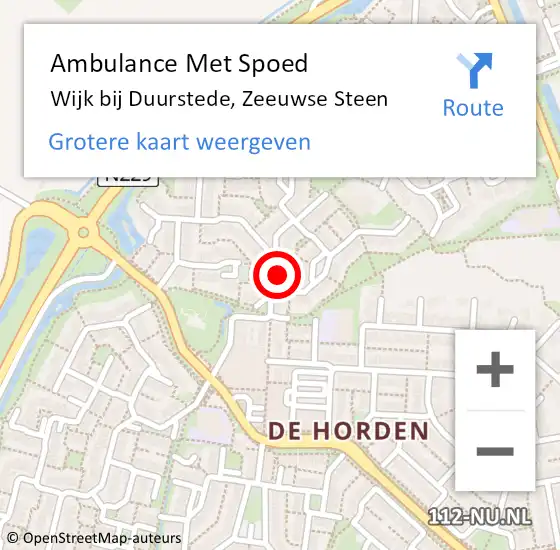 Locatie op kaart van de 112 melding: Ambulance Met Spoed Naar Wijk bij Duurstede, Zeeuwse Steen op 9 mei 2018 08:35