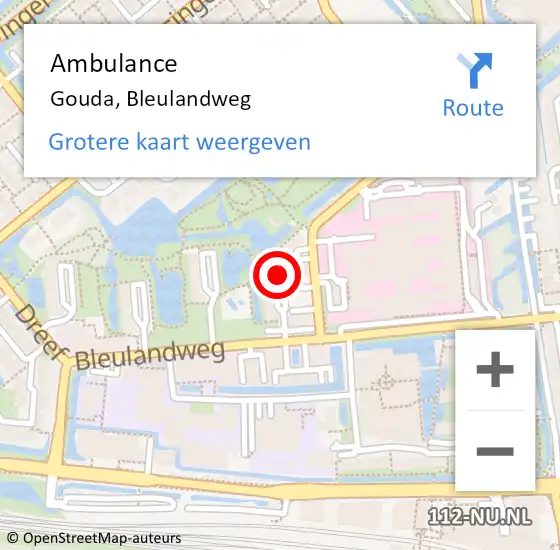 Locatie op kaart van de 112 melding: Ambulance Gouda, Bleulandweg op 9 mei 2018 08:50