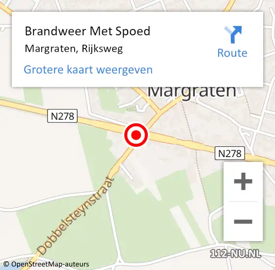 Locatie op kaart van de 112 melding: Brandweer Met Spoed Naar Margraten, Rijksweg op 9 mei 2018 09:40