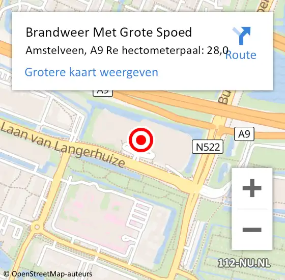 Locatie op kaart van de 112 melding: Brandweer Met Grote Spoed Naar Amstelveen, A9 Re hectometerpaal: 28,0 op 9 mei 2018 10:41