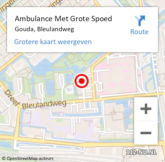 Locatie op kaart van de 112 melding: Ambulance Met Grote Spoed Naar Gouda, Bleulandweg op 9 mei 2018 10:52
