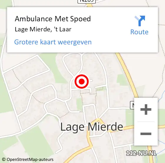 Locatie op kaart van de 112 melding: Ambulance Met Spoed Naar Lage Mierde, 't Laar op 9 mei 2018 10:59