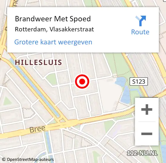 Locatie op kaart van de 112 melding: Brandweer Met Spoed Naar Rotterdam, Vlasakkerstraat op 9 mei 2018 11:12