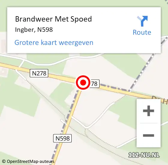 Locatie op kaart van de 112 melding: Brandweer Met Spoed Naar Ingber, N598 op 9 mei 2018 11:33