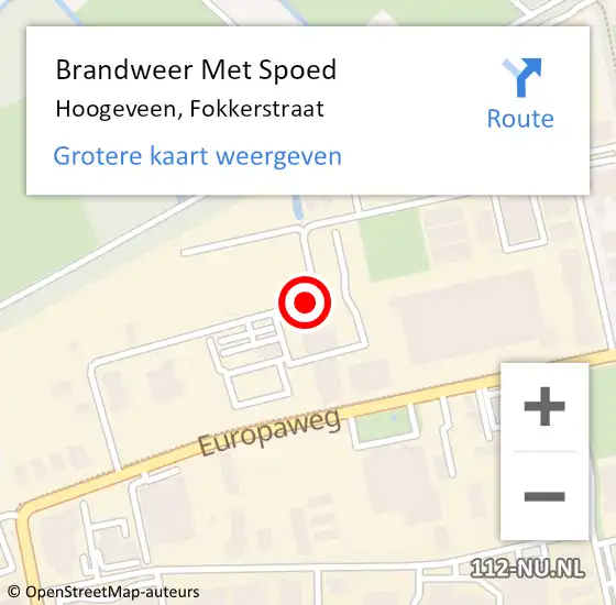 Locatie op kaart van de 112 melding: Brandweer Met Spoed Naar Hoogeveen, Fokkerstraat op 9 mei 2018 11:56