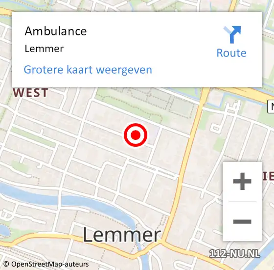 Locatie op kaart van de 112 melding: Ambulance Lemmer op 9 mei 2018 12:01