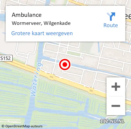 Locatie op kaart van de 112 melding: Ambulance Wormerveer, Wilgenkade op 9 mei 2018 12:29