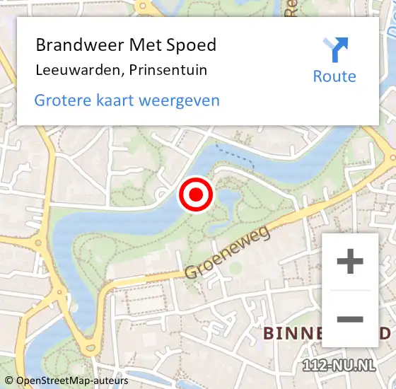 Locatie op kaart van de 112 melding: Brandweer Met Spoed Naar Leeuwarden, Prinsentuin op 9 mei 2018 12:58