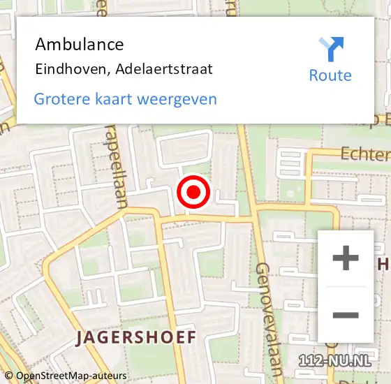 Locatie op kaart van de 112 melding: Ambulance Eindhoven, Adelaertstraat op 9 mei 2018 14:36