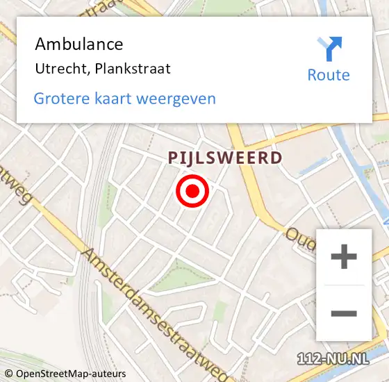 Locatie op kaart van de 112 melding: Ambulance Utrecht, Plankstraat op 9 mei 2018 14:49