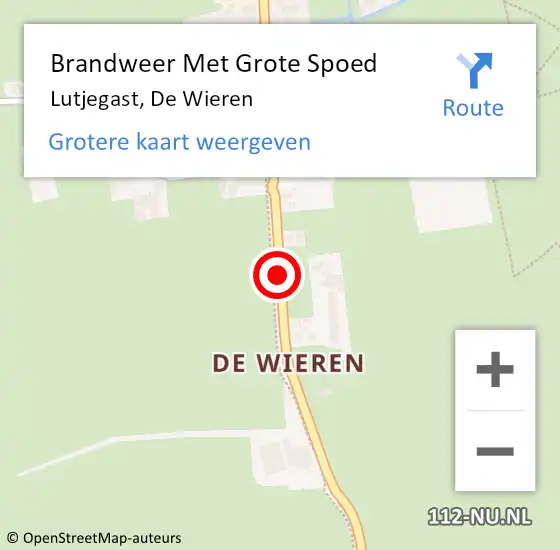 Locatie op kaart van de 112 melding: Brandweer Met Grote Spoed Naar Lutjegast, De Wieren op 9 mei 2018 15:48