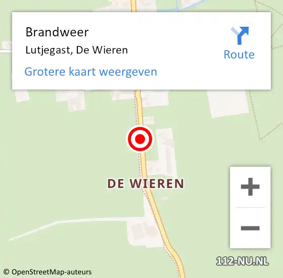 Locatie op kaart van de 112 melding: Brandweer Lutjegast, De Wieren op 9 mei 2018 15:50