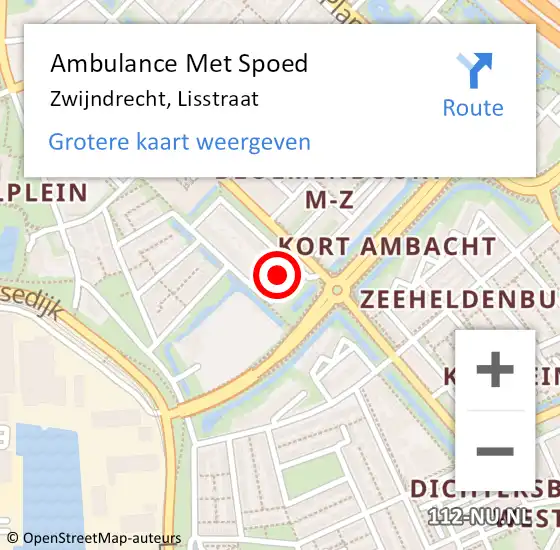 Locatie op kaart van de 112 melding: Ambulance Met Spoed Naar Zwijndrecht, Lisstraat op 9 mei 2018 16:36