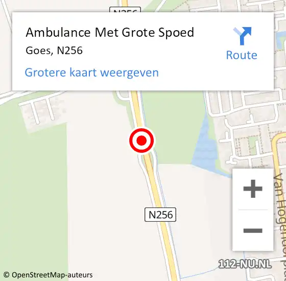 Locatie op kaart van de 112 melding: Ambulance Met Grote Spoed Naar Goes, N256 op 9 mei 2018 16:54