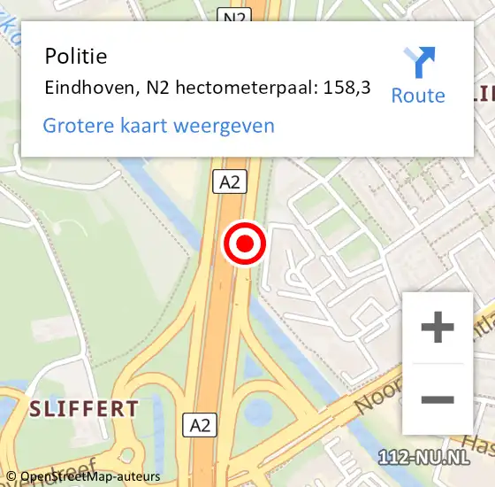 Locatie op kaart van de 112 melding: Politie Eindhoven, N2 hectometerpaal: 162,5 op 9 mei 2018 16:55