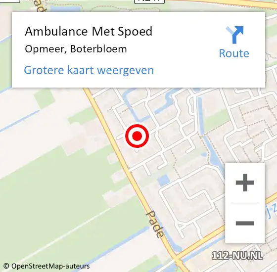 Locatie op kaart van de 112 melding: Ambulance Met Spoed Naar Opmeer, Boterbloem op 9 mei 2018 17:51