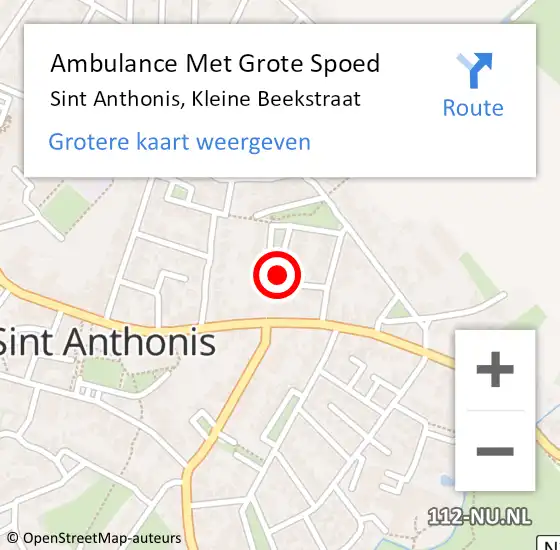 Locatie op kaart van de 112 melding: Ambulance Met Grote Spoed Naar Sint Anthonis, Kleine Beekstraat op 9 mei 2018 18:01