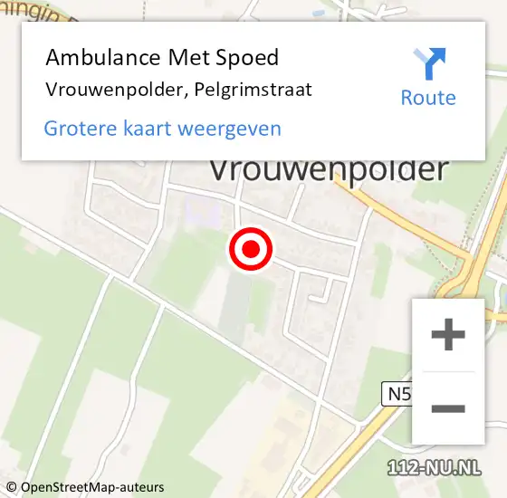 Locatie op kaart van de 112 melding: Ambulance Met Spoed Naar Vrouwenpolder, Pelgrimstraat op 9 mei 2018 18:06