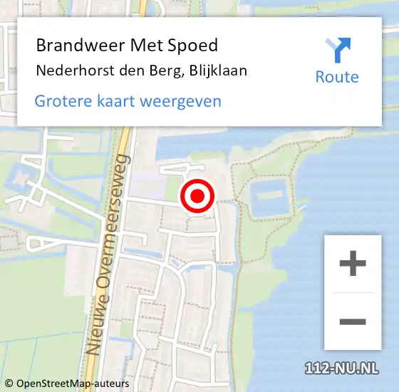 Locatie op kaart van de 112 melding: Brandweer Met Spoed Naar Nederhorst den Berg, Blijklaan op 9 mei 2018 19:03