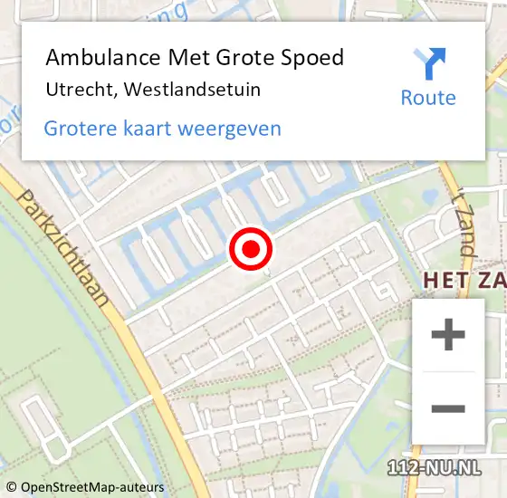 Locatie op kaart van de 112 melding: Ambulance Met Grote Spoed Naar Utrecht, Westlandsetuin op 9 mei 2018 19:13