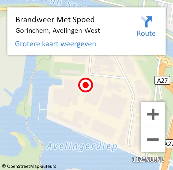 Locatie op kaart van de 112 melding: Brandweer Met Spoed Naar Gorinchem, Avelingen-West op 9 mei 2018 19:15
