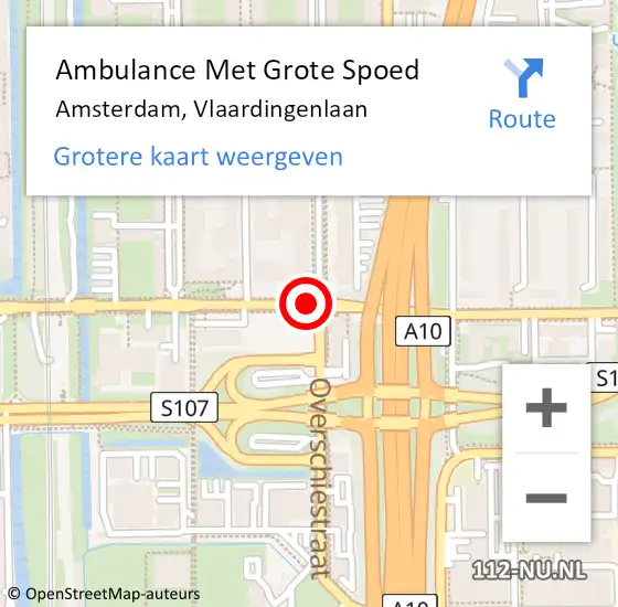 Locatie op kaart van de 112 melding: Ambulance Met Grote Spoed Naar Amsterdam, Vlaardingenlaan op 9 mei 2018 19:52