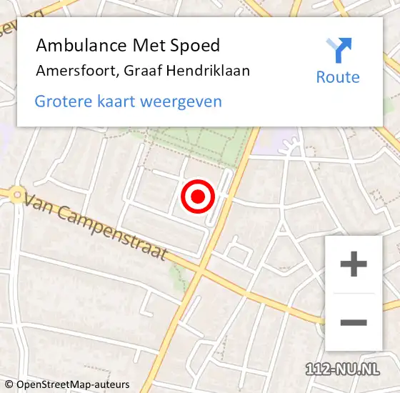 Locatie op kaart van de 112 melding: Ambulance Met Spoed Naar Amersfoort, Graaf Hendriklaan op 9 mei 2018 20:09