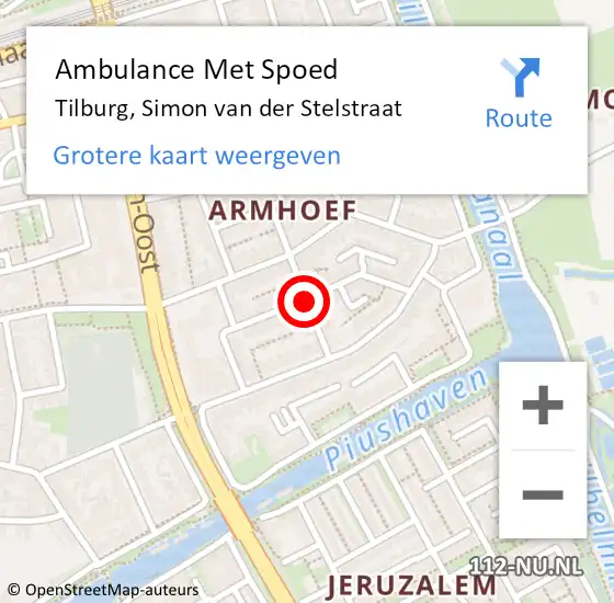 Locatie op kaart van de 112 melding: Ambulance Met Spoed Naar Tilburg, Simon van der Stelstraat op 9 mei 2018 20:37