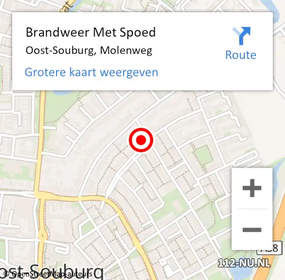 Locatie op kaart van de 112 melding: Brandweer Met Spoed Naar Oost-Souburg, Molenweg op 9 mei 2018 22:33