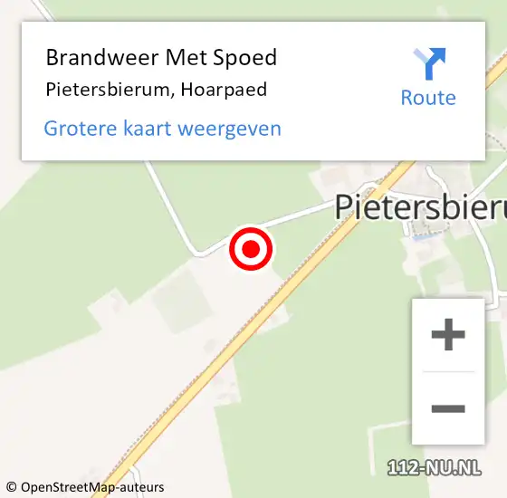 Locatie op kaart van de 112 melding: Brandweer Met Spoed Naar Pietersbierum, Hoarpaed op 9 mei 2018 22:36