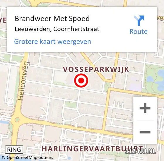 Locatie op kaart van de 112 melding: Brandweer Met Spoed Naar Leeuwarden, Coornhertstraat op 10 mei 2018 00:36