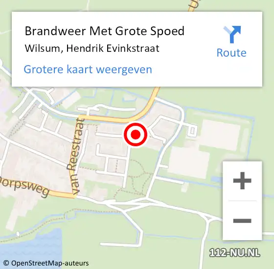 Locatie op kaart van de 112 melding: Brandweer Met Grote Spoed Naar Wilsum, Hendrik Evinkstraat op 10 mei 2018 00:47